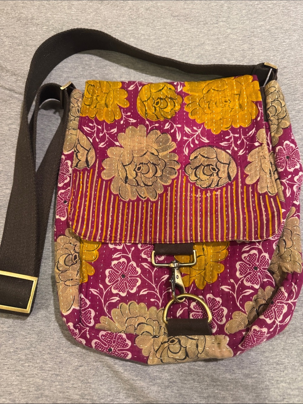 Sari Bari Floral Crossbody Bag in Magenta & Mustard Made from Recycled Saris